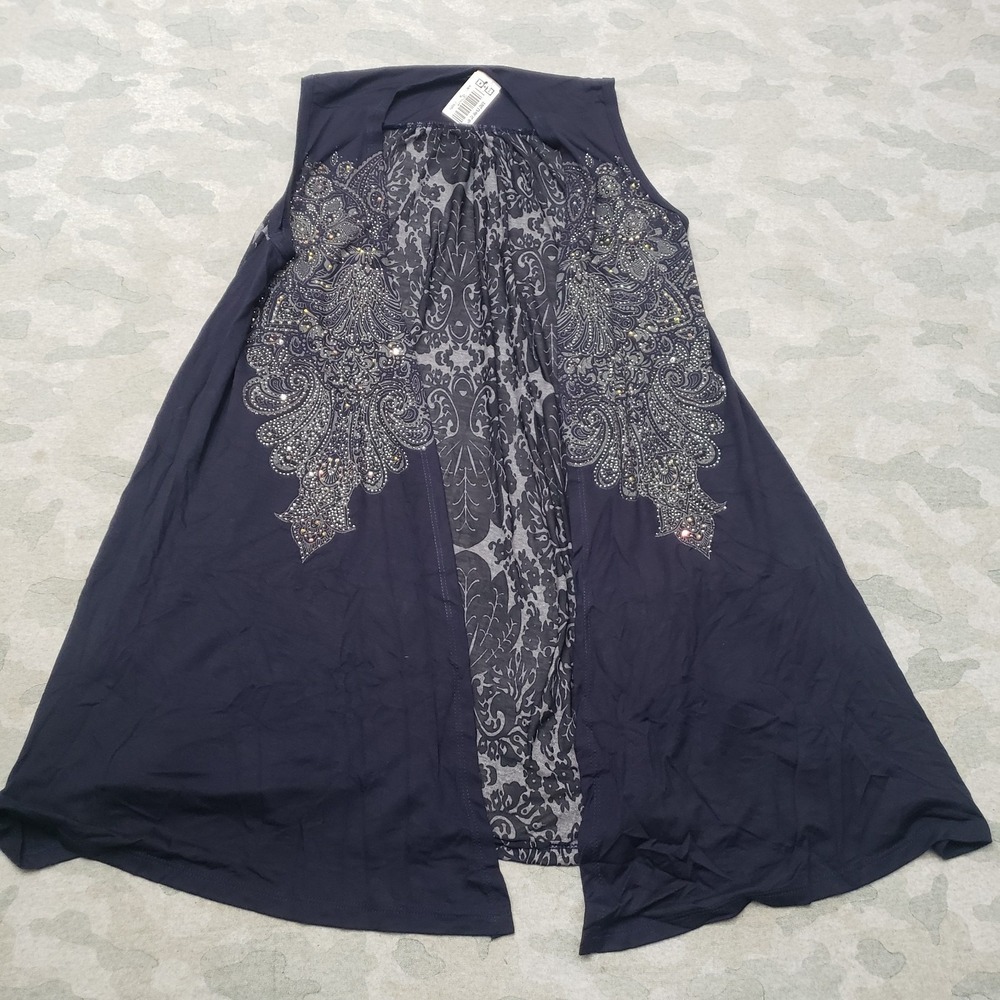 Vocal Cardigan Womens Small Blue Open Front Sleeveless NWT Embellished